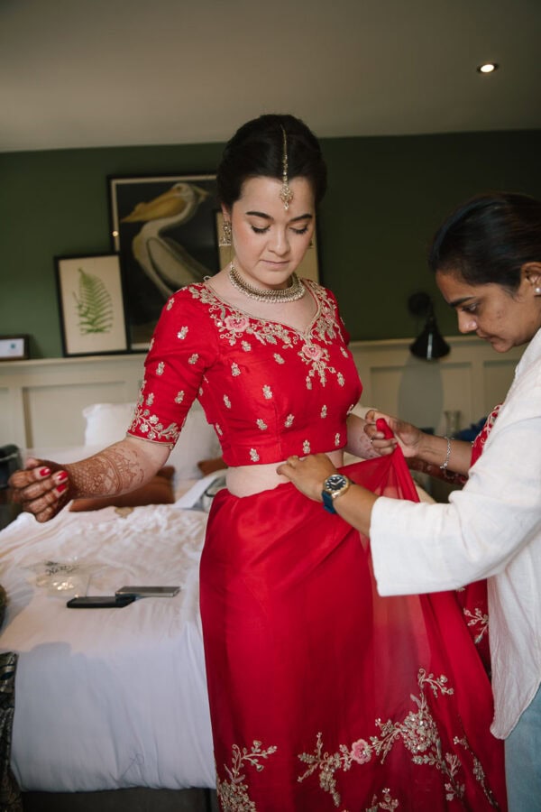 English bride in red sari